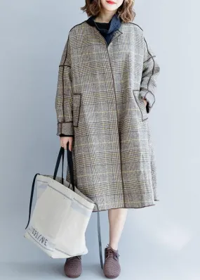 2019 plus size long coat fall women coats plaido neck pocketswoolen coats