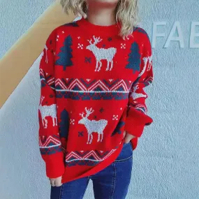 Anika - Women's Christmas sweater with reindeer and Christmas tree pattern