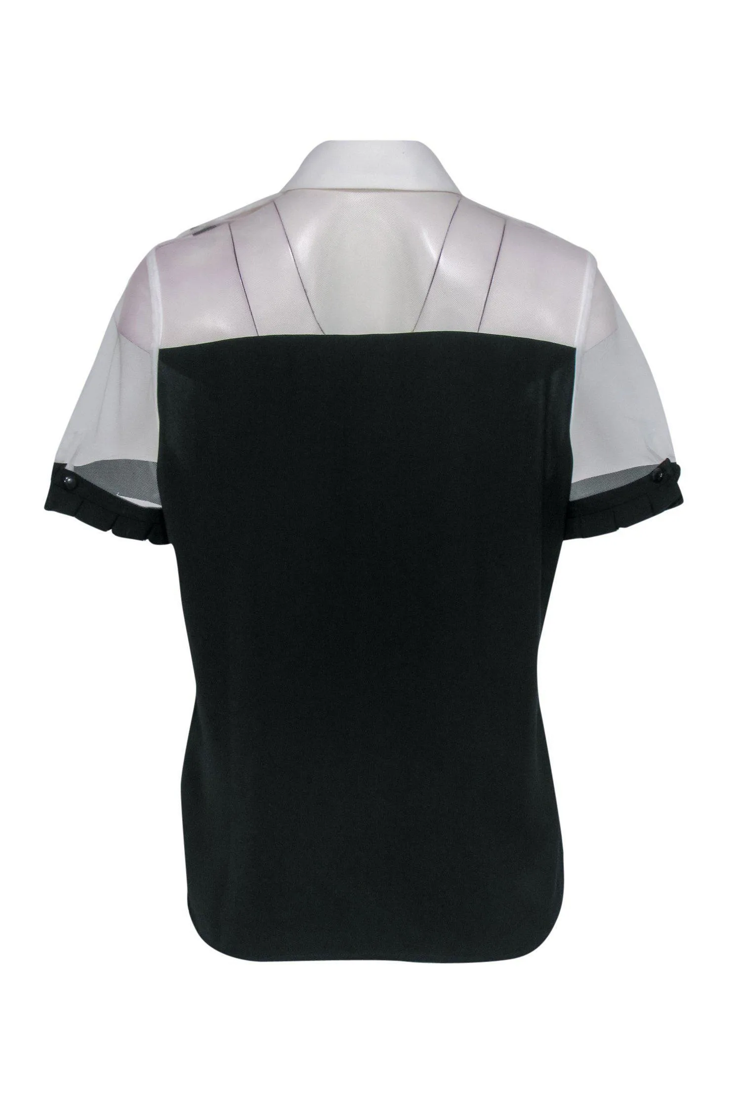 Anne Fontaine - Black & White Collared Blouse w/ Mesh Sleeves Sz 10