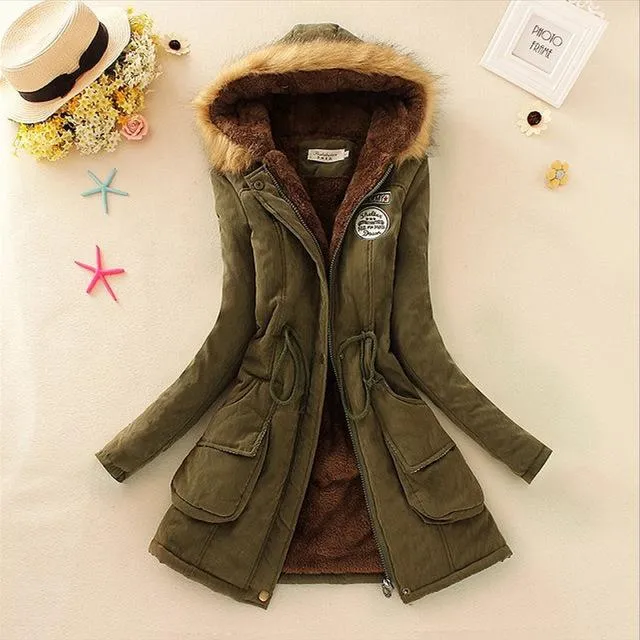 Aonibeier Parkas Women Coats Fashion Autumn Warm Winter Jackets Women Fur Collar Long Parka Plus Size Hoodies Cotton Outwear