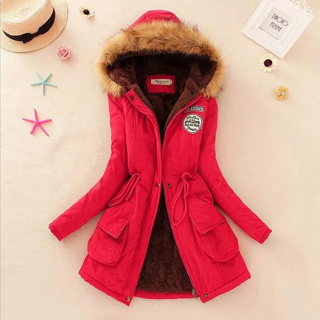 Aonibeier Parkas Women Coats Fashion Autumn Warm Winter Jackets Women Fur Collar Long Parka Plus Size Hoodies Cotton Outwear