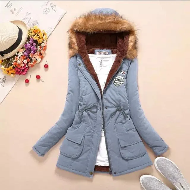 Aonibeier Parkas Women Coats Fashion Autumn Warm Winter Jackets Women Fur Collar Long Parka Plus Size Hoodies Cotton Outwear