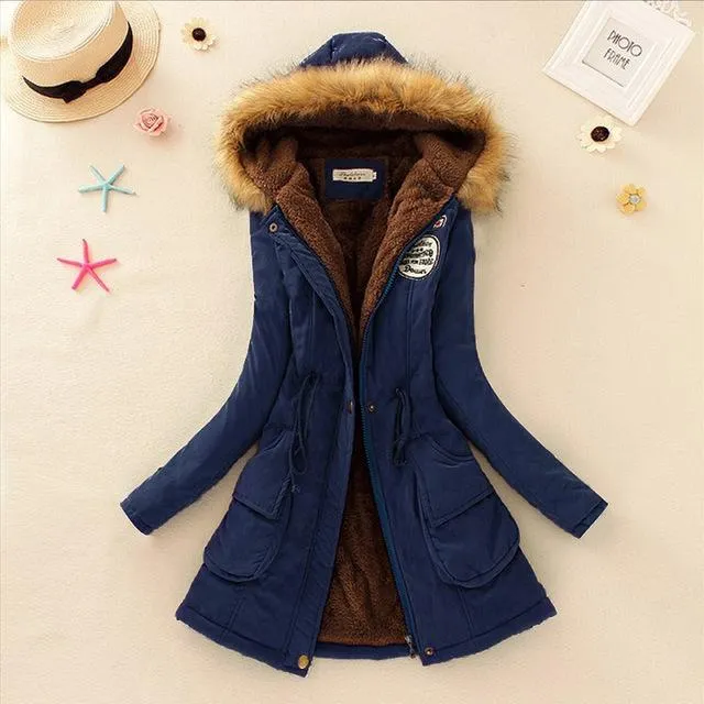 Aonibeier Parkas Women Coats Fashion Autumn Warm Winter Jackets Women Fur Collar Long Parka Plus Size Hoodies Cotton Outwear