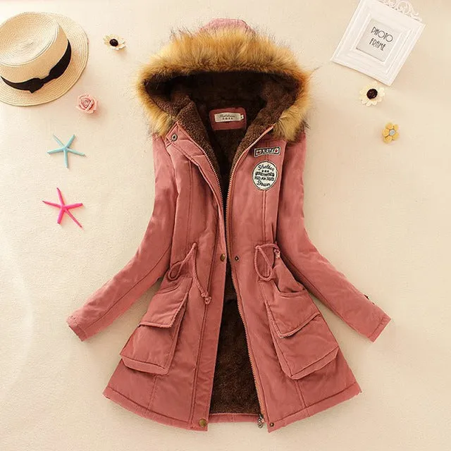 Aonibeier Parkas Women Coats Fashion Autumn Warm Winter Jackets Women Fur Collar Long Parka Plus Size Hoodies Cotton Outwear