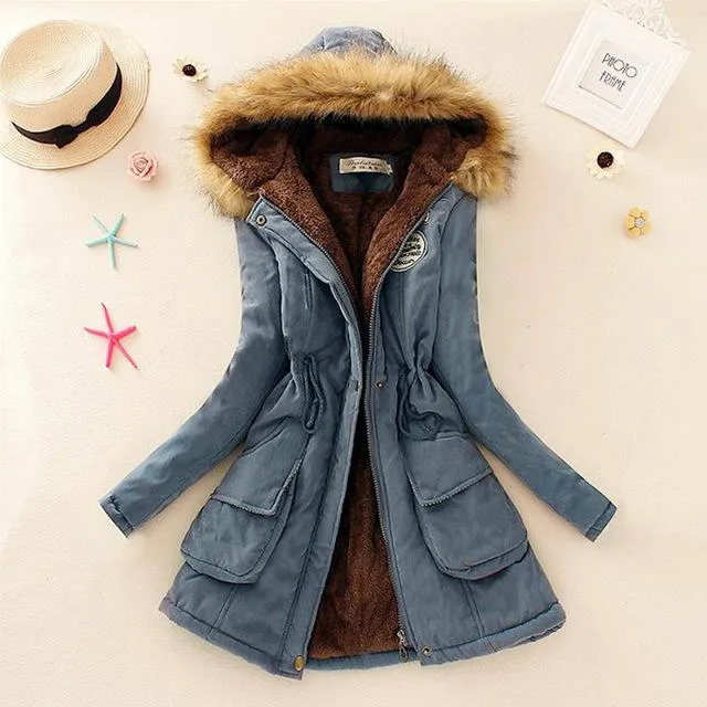 Aonibeier Parkas Women Coats Fashion Autumn Warm Winter Jackets Women Fur Collar Long Parka Plus Size Hoodies Cotton Outwear