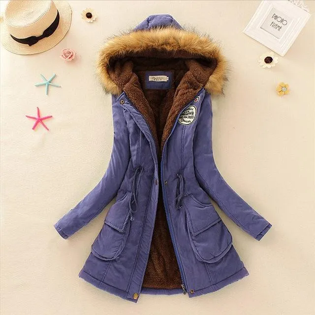 Aonibeier Parkas Women Coats Fashion Autumn Warm Winter Jackets Women Fur Collar Long Parka Plus Size Hoodies Cotton Outwear