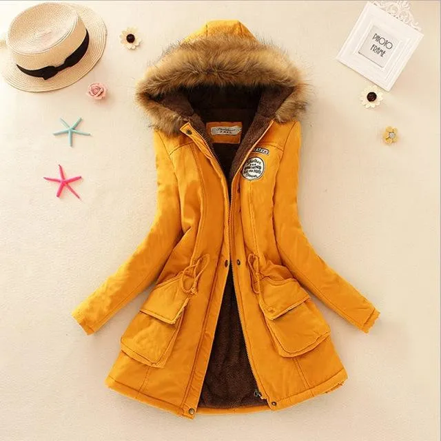 Aonibeier Parkas Women Coats Fashion Autumn Warm Winter Jackets Women Fur Collar Long Parka Plus Size Hoodies Cotton Outwear