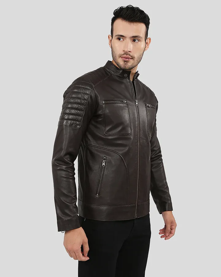 Astro Brown Racer Quilted Leather Jacket