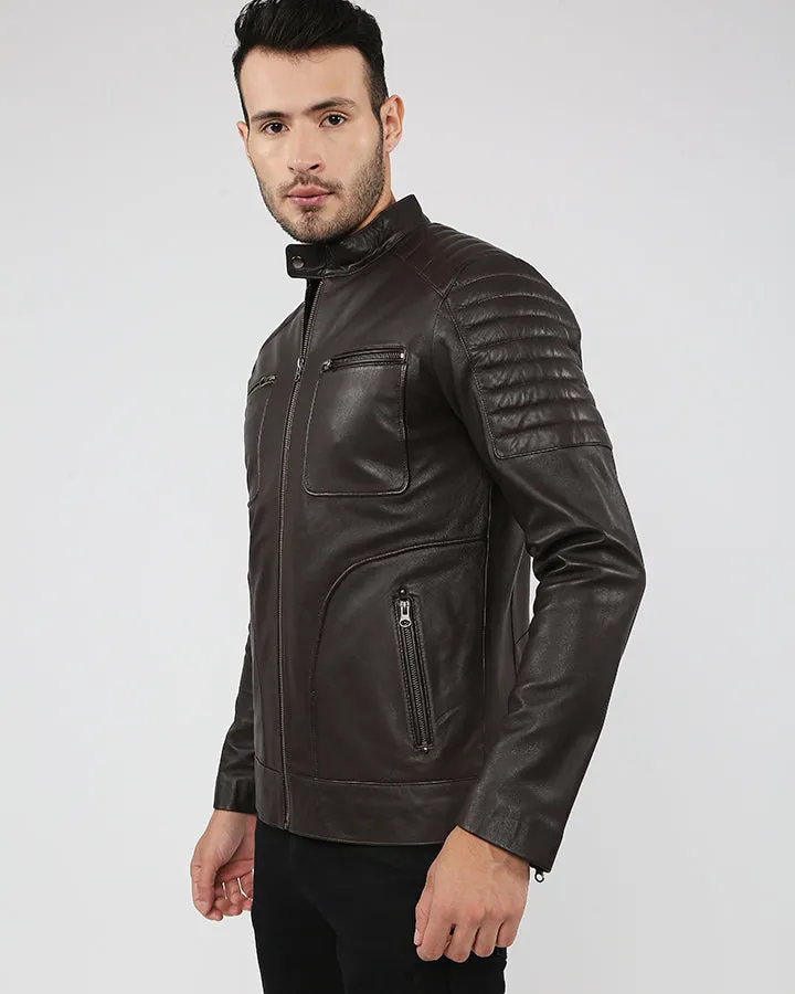 Astro Brown Racer Quilted Leather Jacket