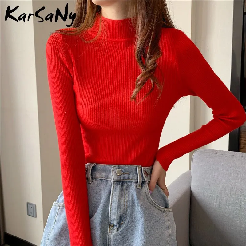 Back To School Autumn Women Sweaters And Pullovers Turtleneck Slim Women's Jumper White Knitted Tops Winter Ladies Sweater Woman 2022 Korean