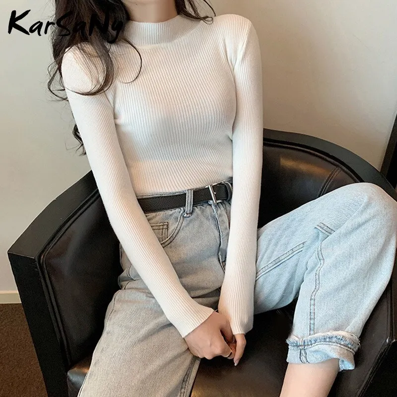 Back To School Autumn Women Sweaters And Pullovers Turtleneck Slim Women's Jumper White Knitted Tops Winter Ladies Sweater Woman 2022 Korean