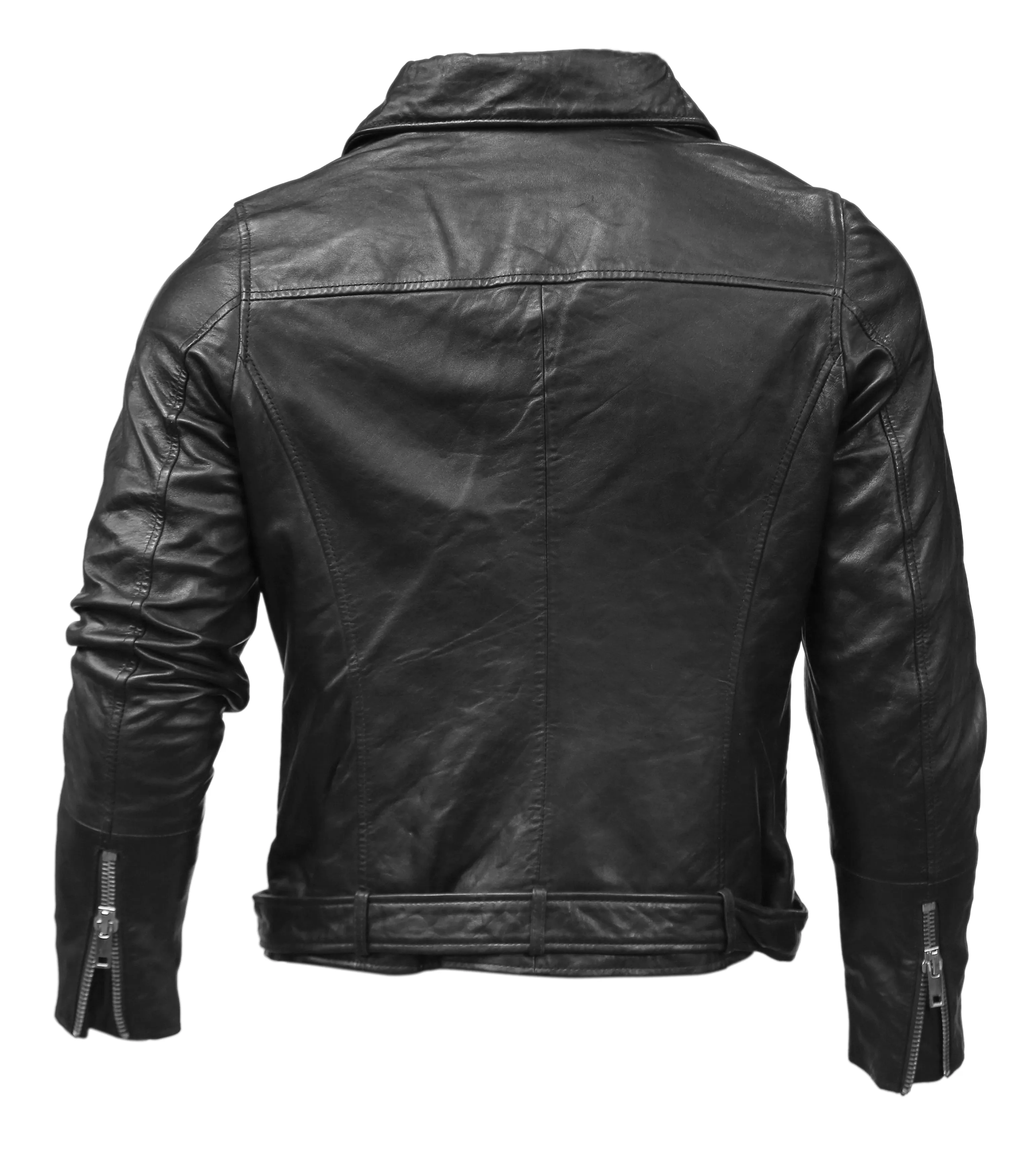 Biker Mens Leather Jacket-Black