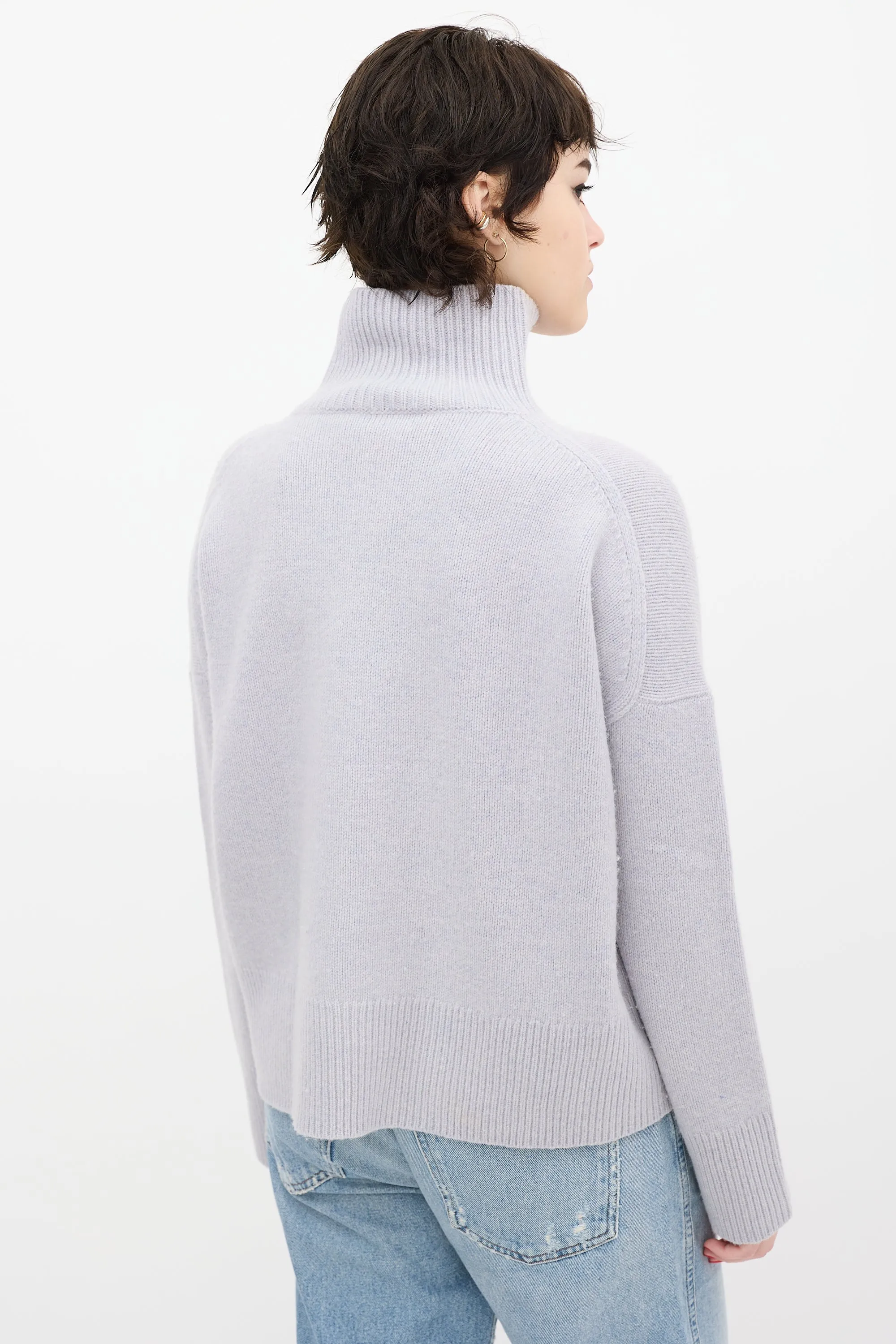 Blue Wool Knit Turtleneck Sweater