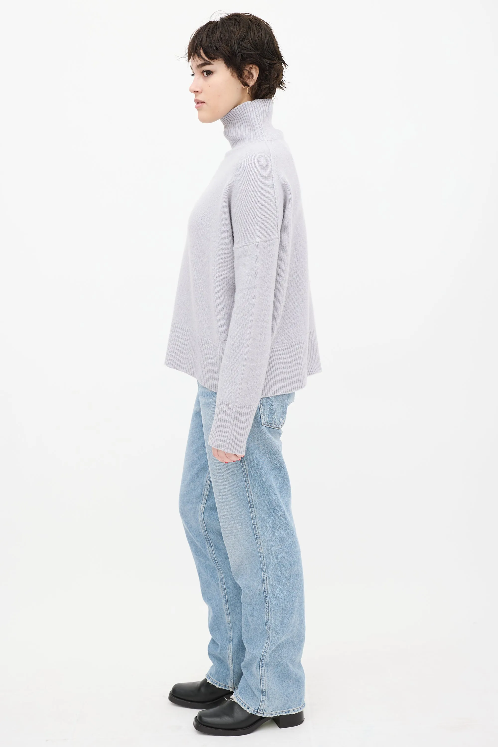 Blue Wool Knit Turtleneck Sweater