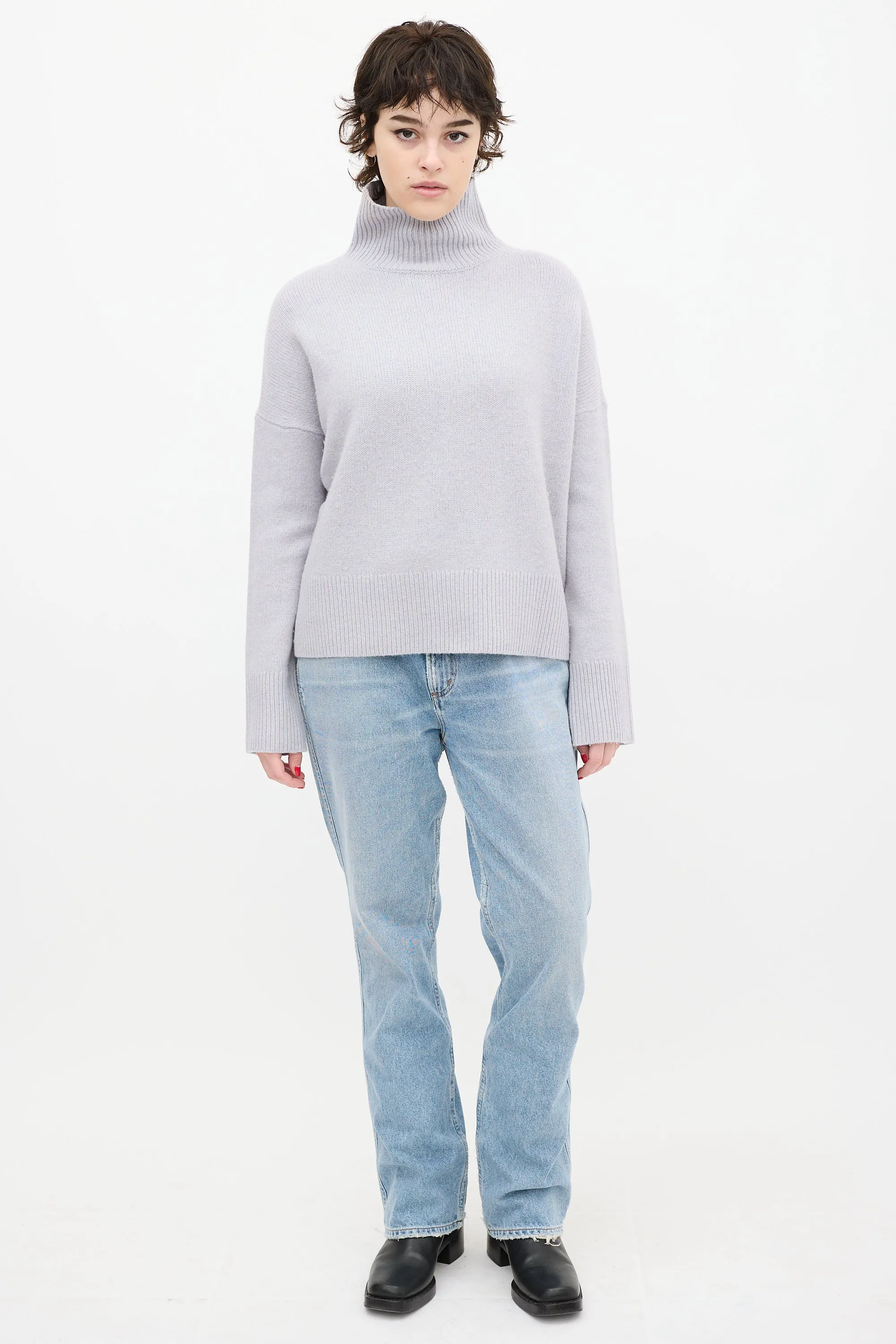 Blue Wool Knit Turtleneck Sweater