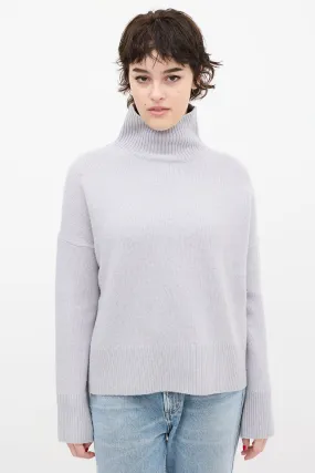 Blue Wool Knit Turtleneck Sweater