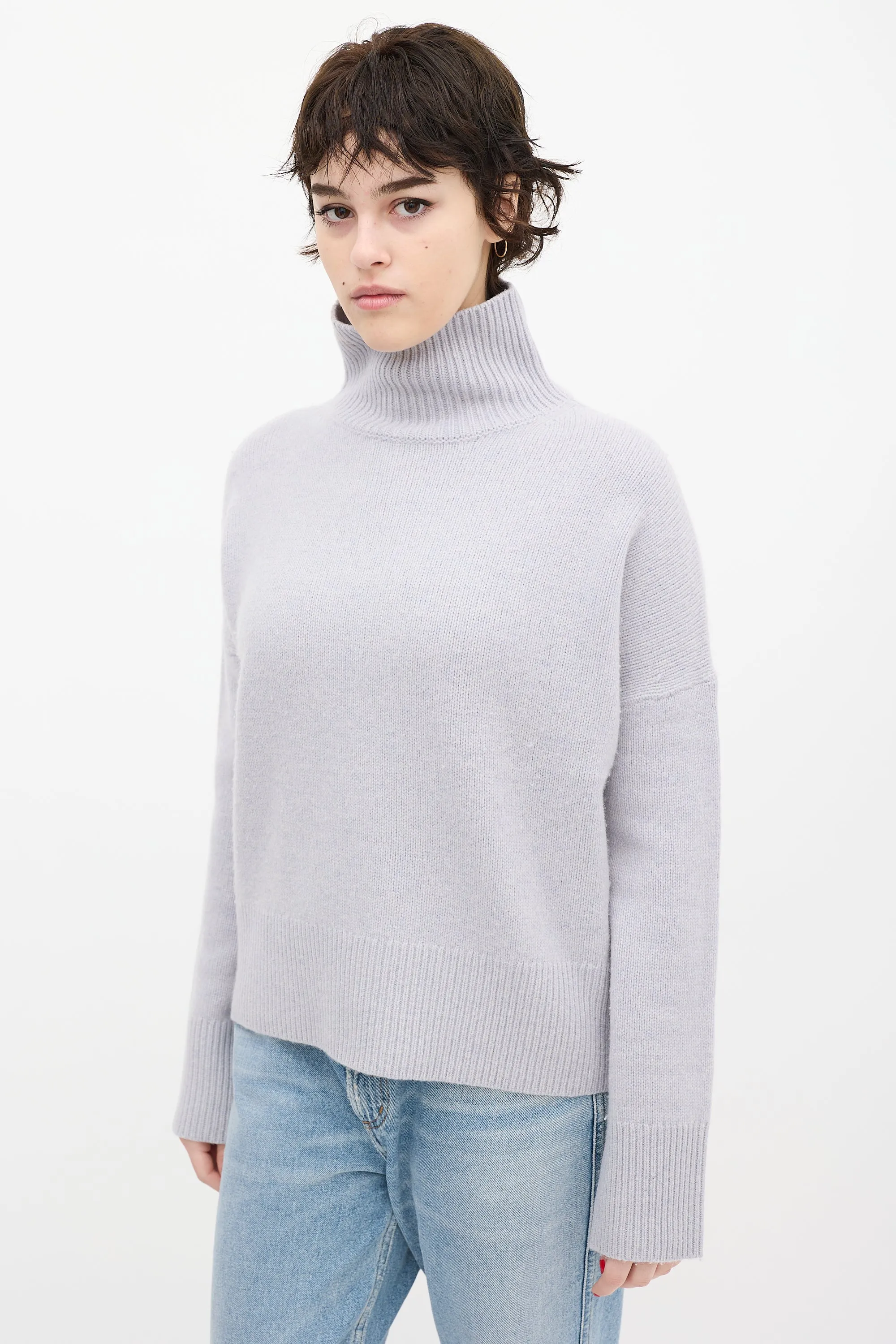 Blue Wool Knit Turtleneck Sweater