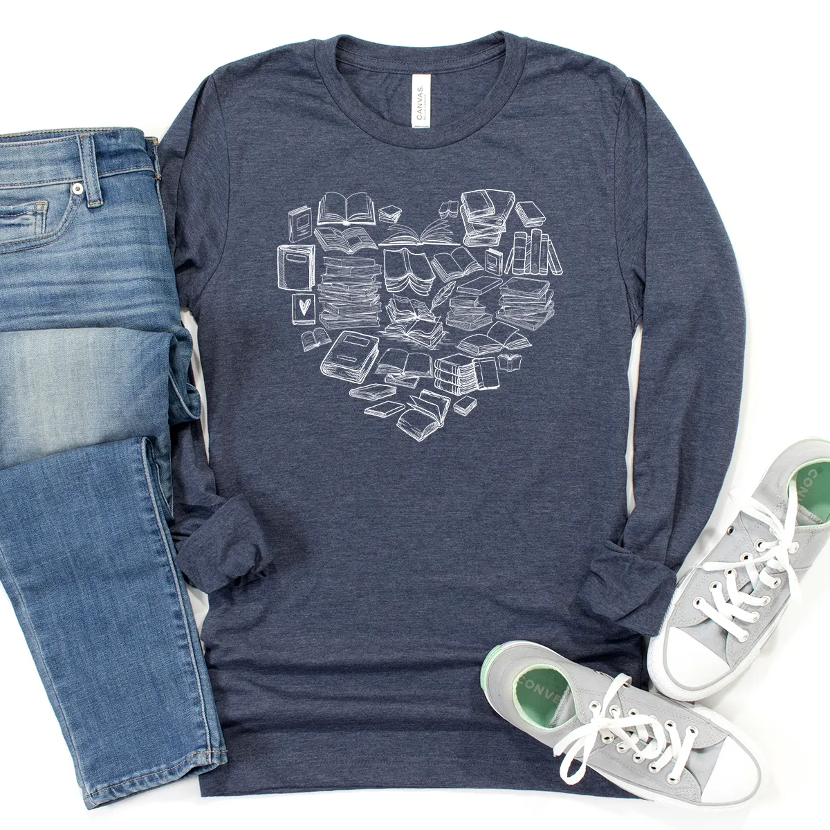 book heart long sleeve unisex tee