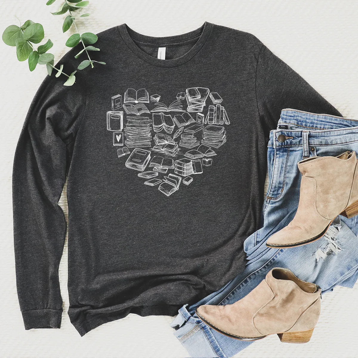 book heart long sleeve unisex tee