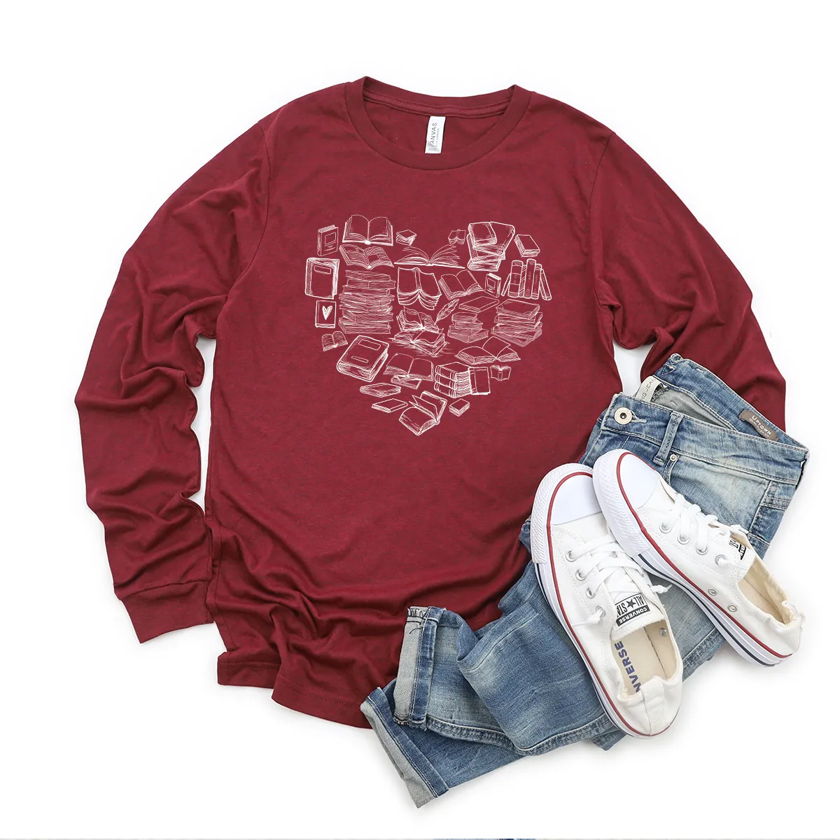 book heart long sleeve unisex tee