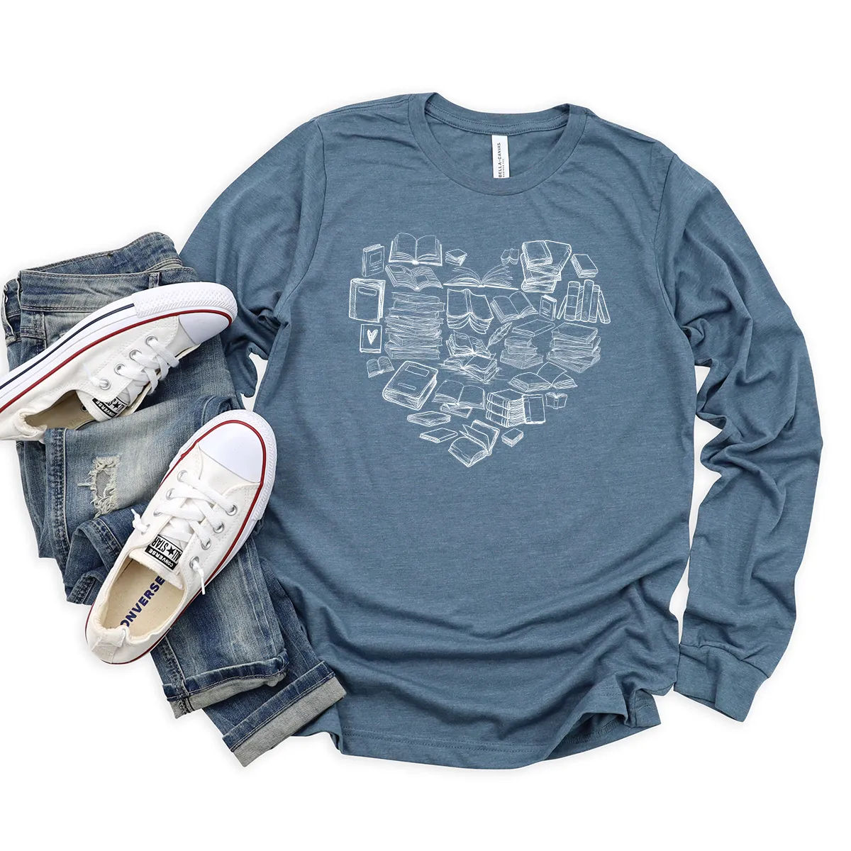 book heart long sleeve unisex tee