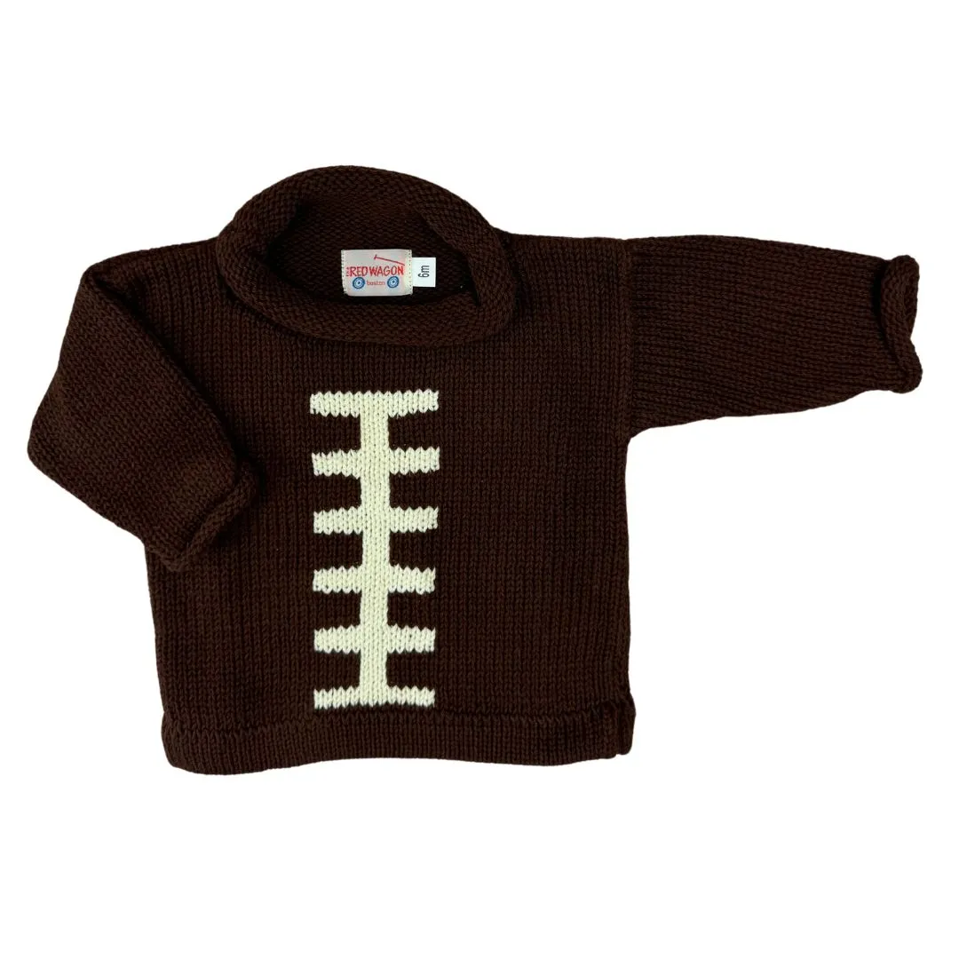 Brown Football Stitching Roll Neck Sweater