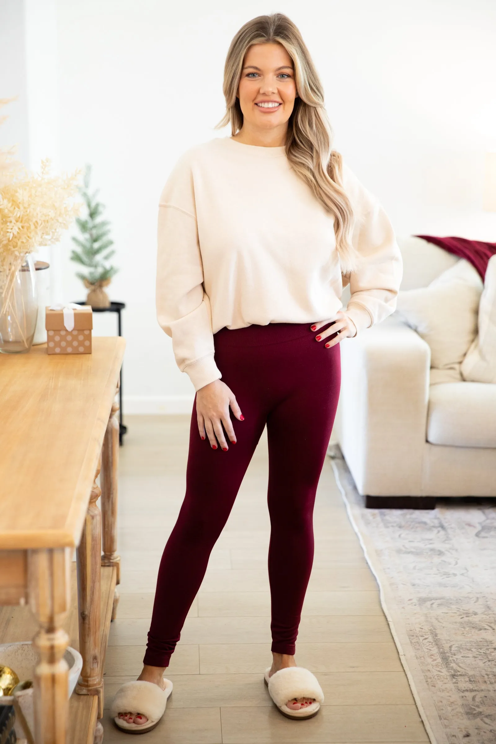 Burgundy Fleece Lined Leggings