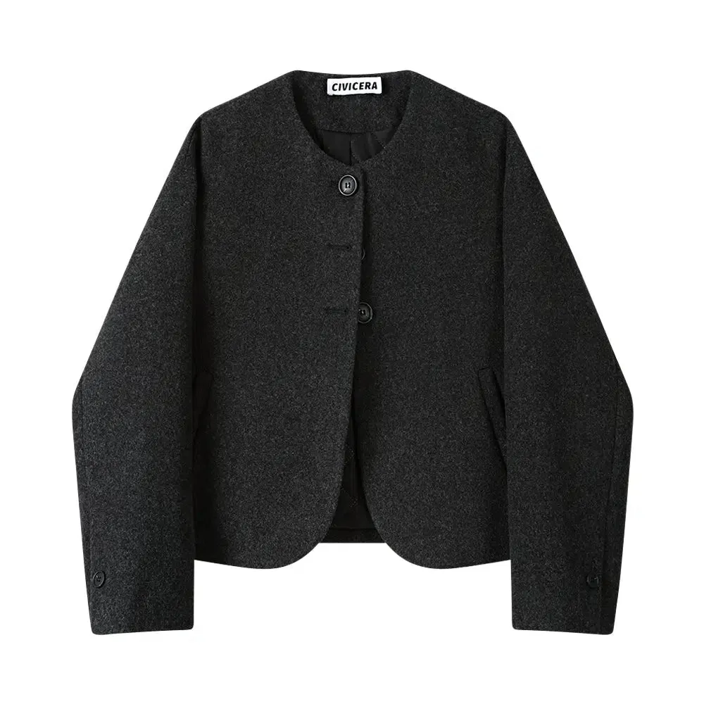 Button Closure Wool Blend Short Coat