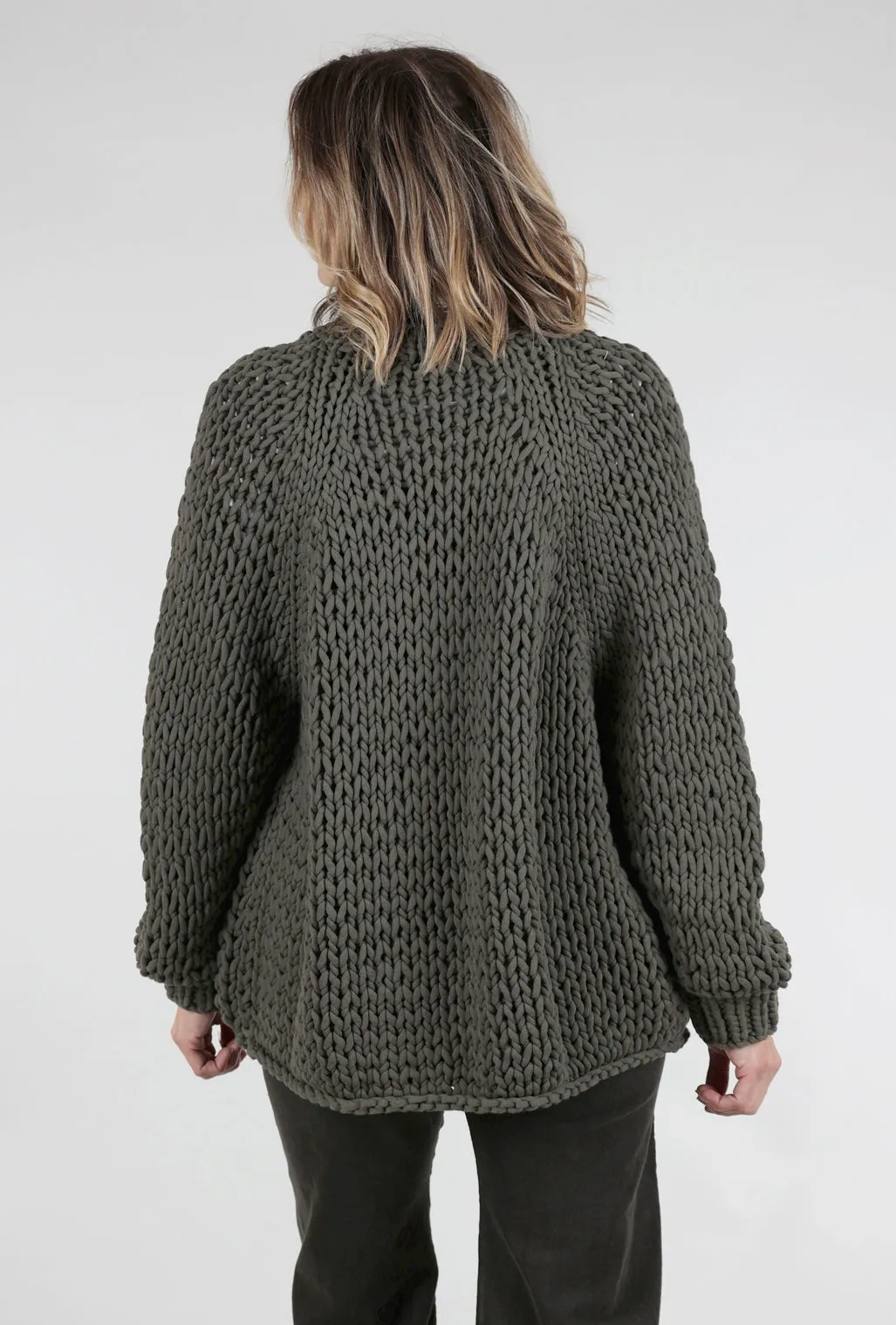 Chunky Handknit Cardie, Olive