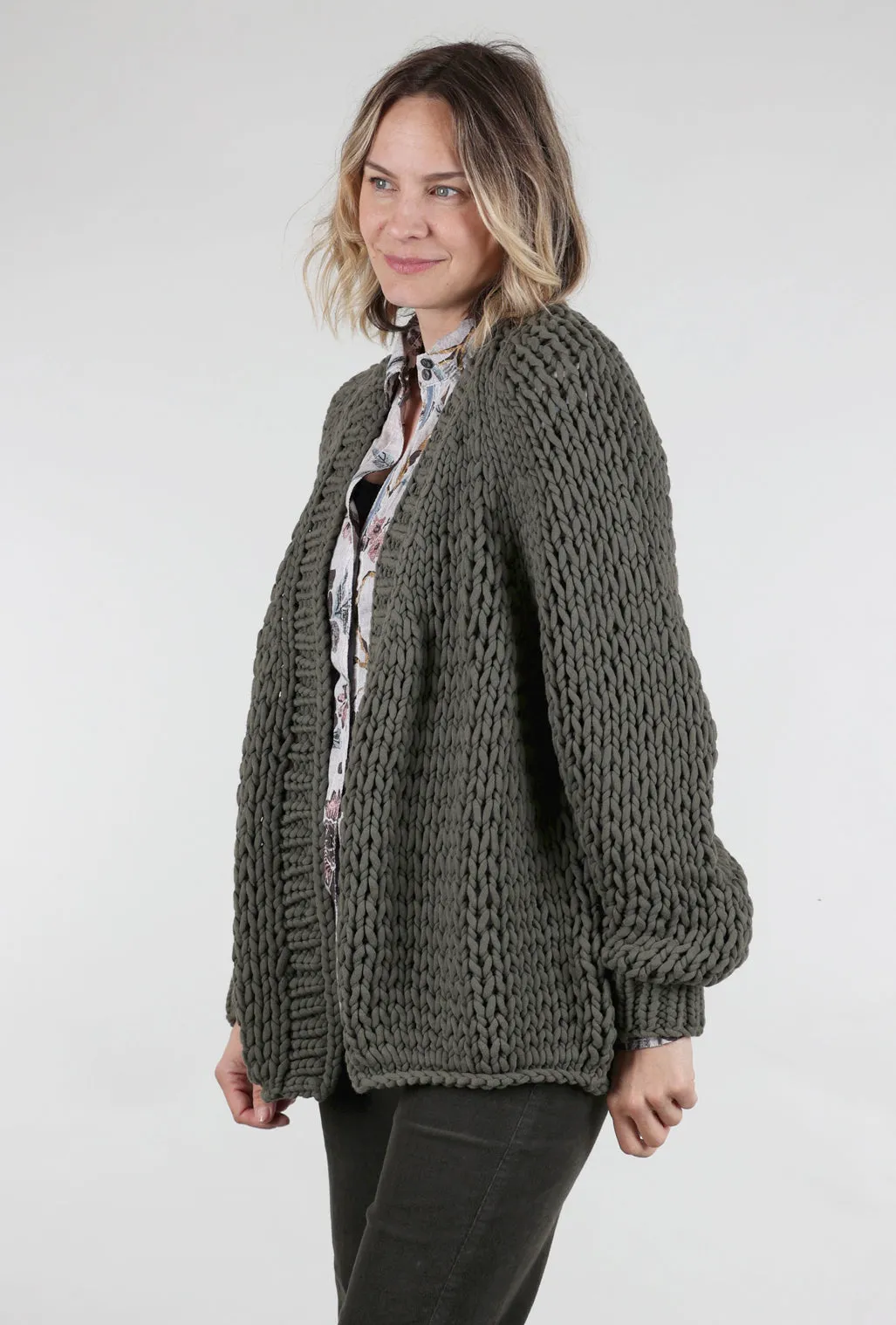 Chunky Handknit Cardie, Olive