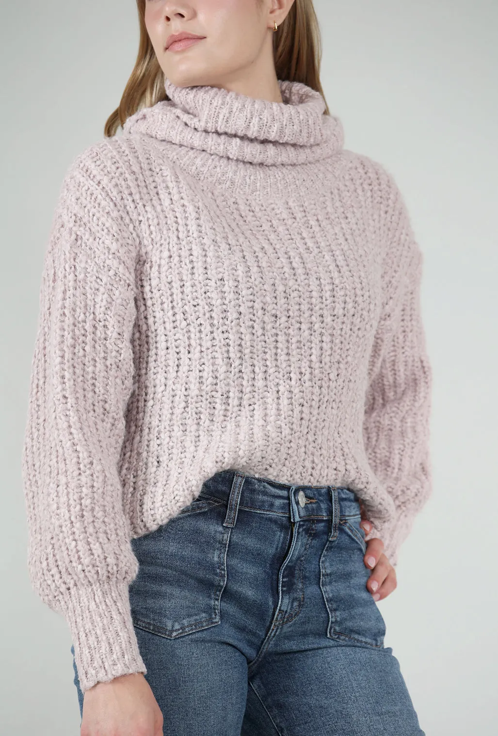 Cropped Chunky Knit Sweater, Pink Vanilla