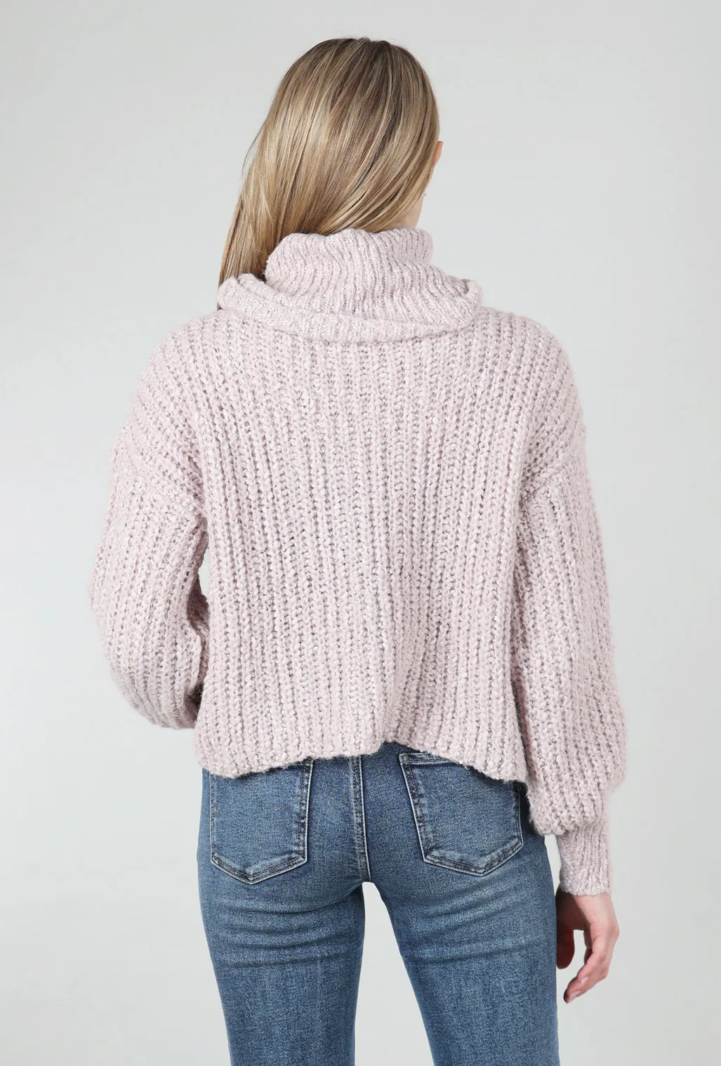 Cropped Chunky Knit Sweater, Pink Vanilla