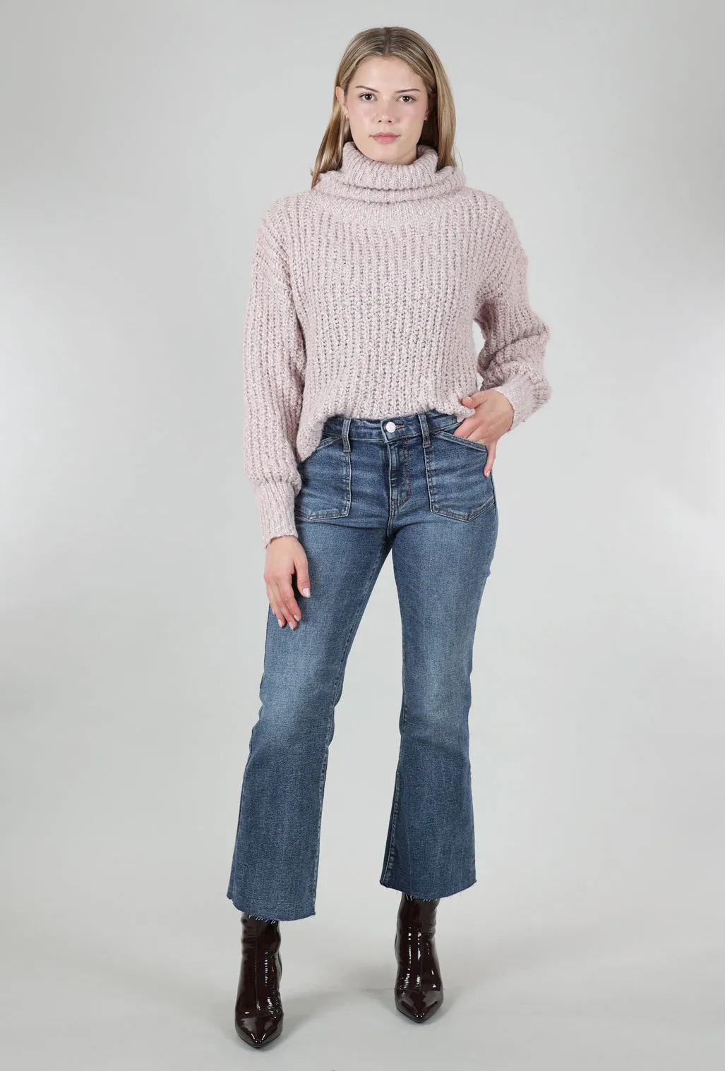 Cropped Chunky Knit Sweater, Pink Vanilla