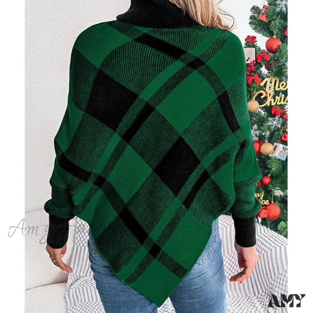 Elegant Casual Color Contrasting High Collar Long Sleeve Christmas Sweater