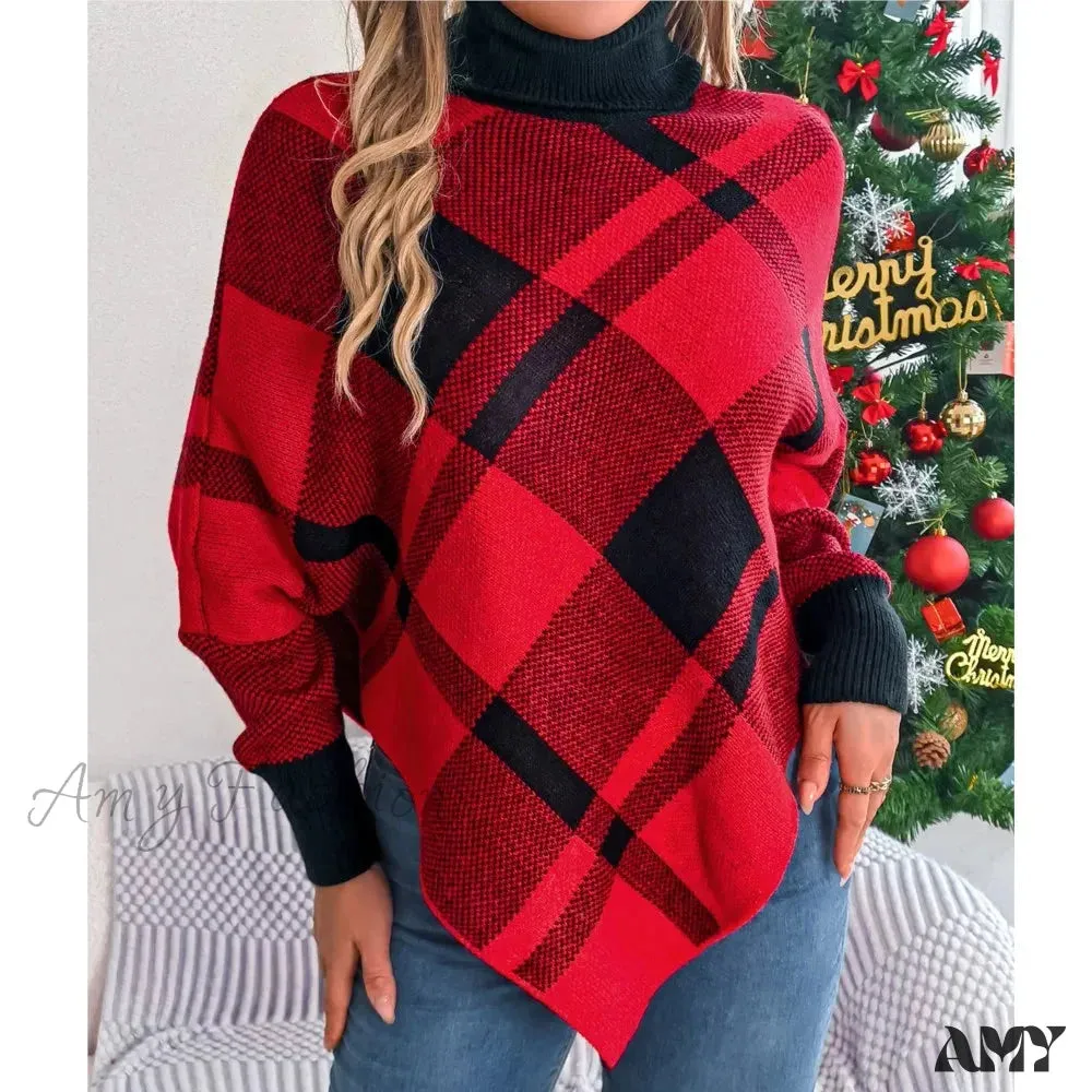 Elegant Casual Color Contrasting High Collar Long Sleeve Christmas Sweater