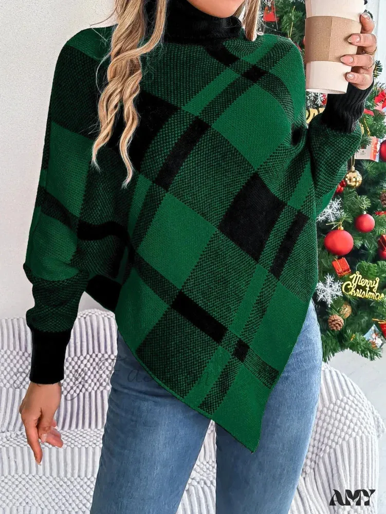 Elegant Casual Color Contrasting High Collar Long Sleeve Christmas Sweater