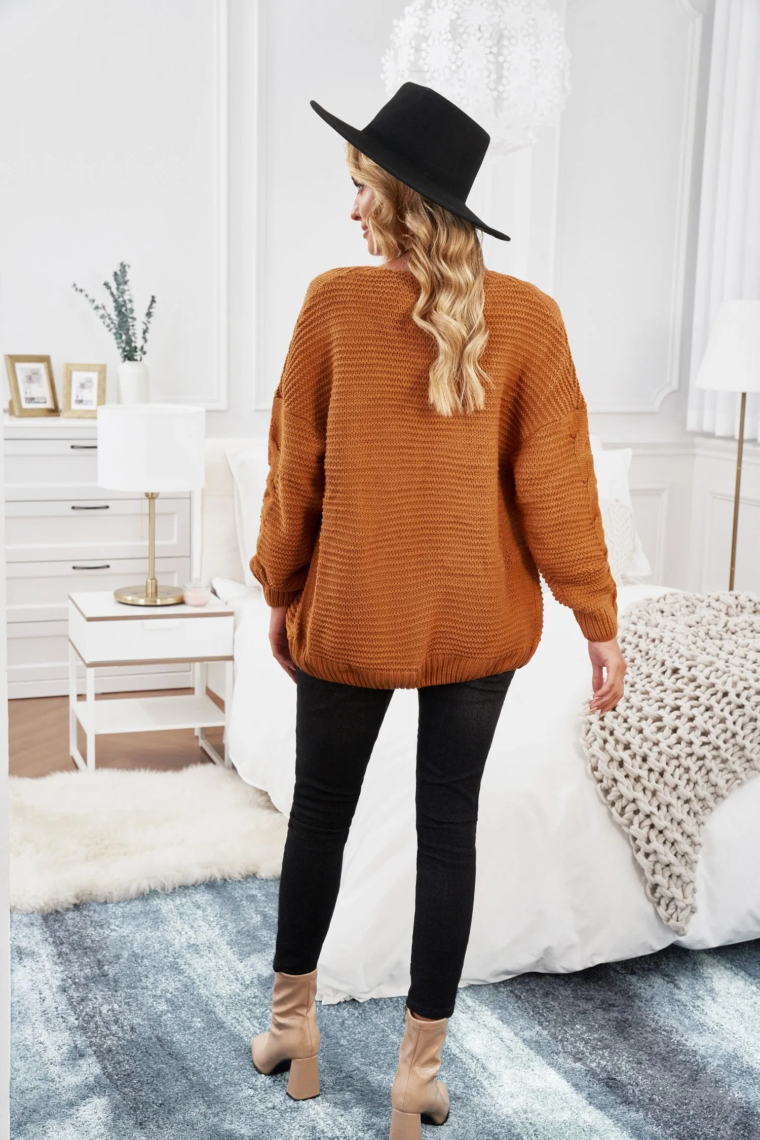 Fashion Khkai Chunky Wide Long Sleeve Knit Cardigan