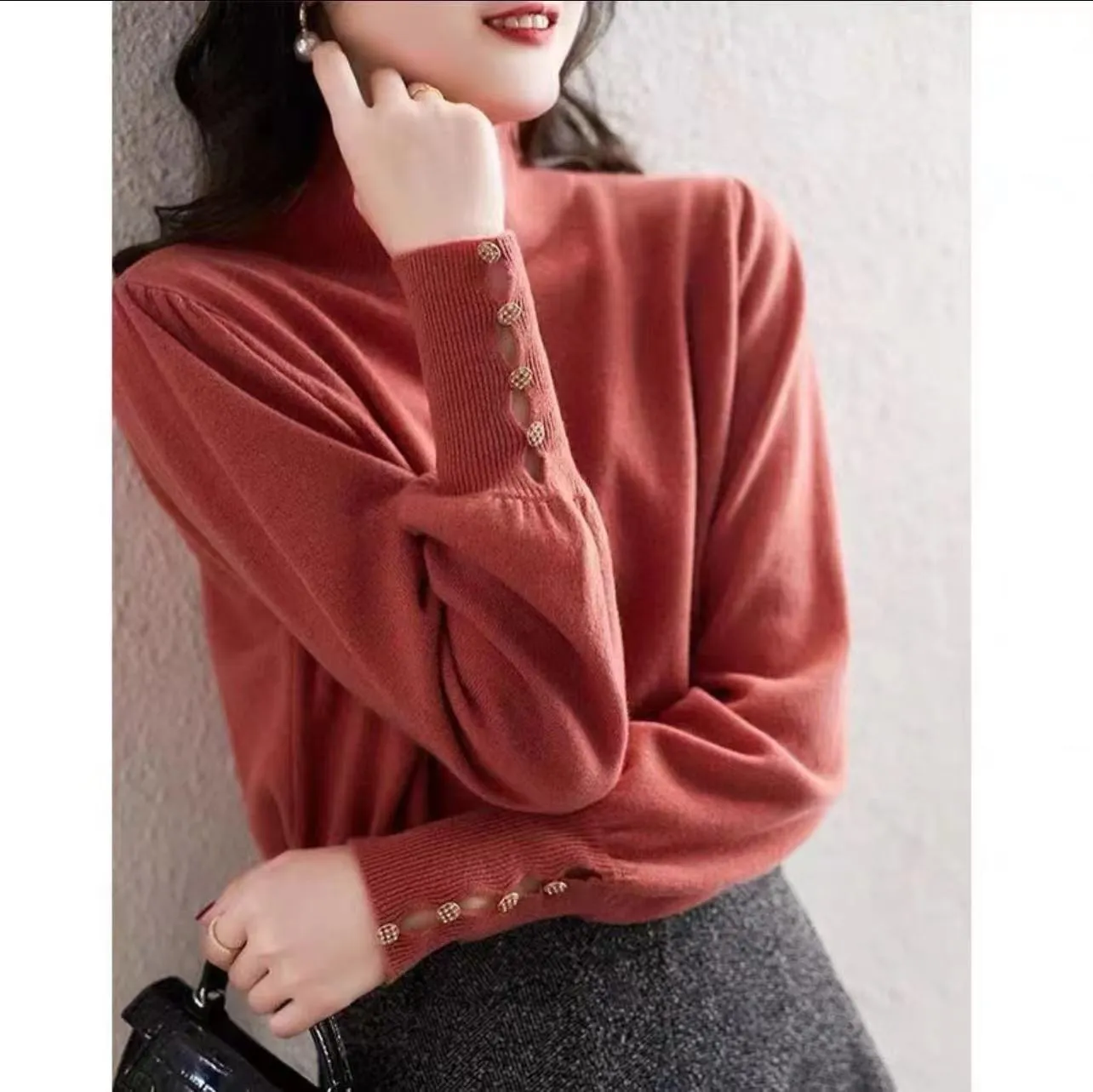 French Style Retro Minority Lantern Sleeve Turtleneck Sweater