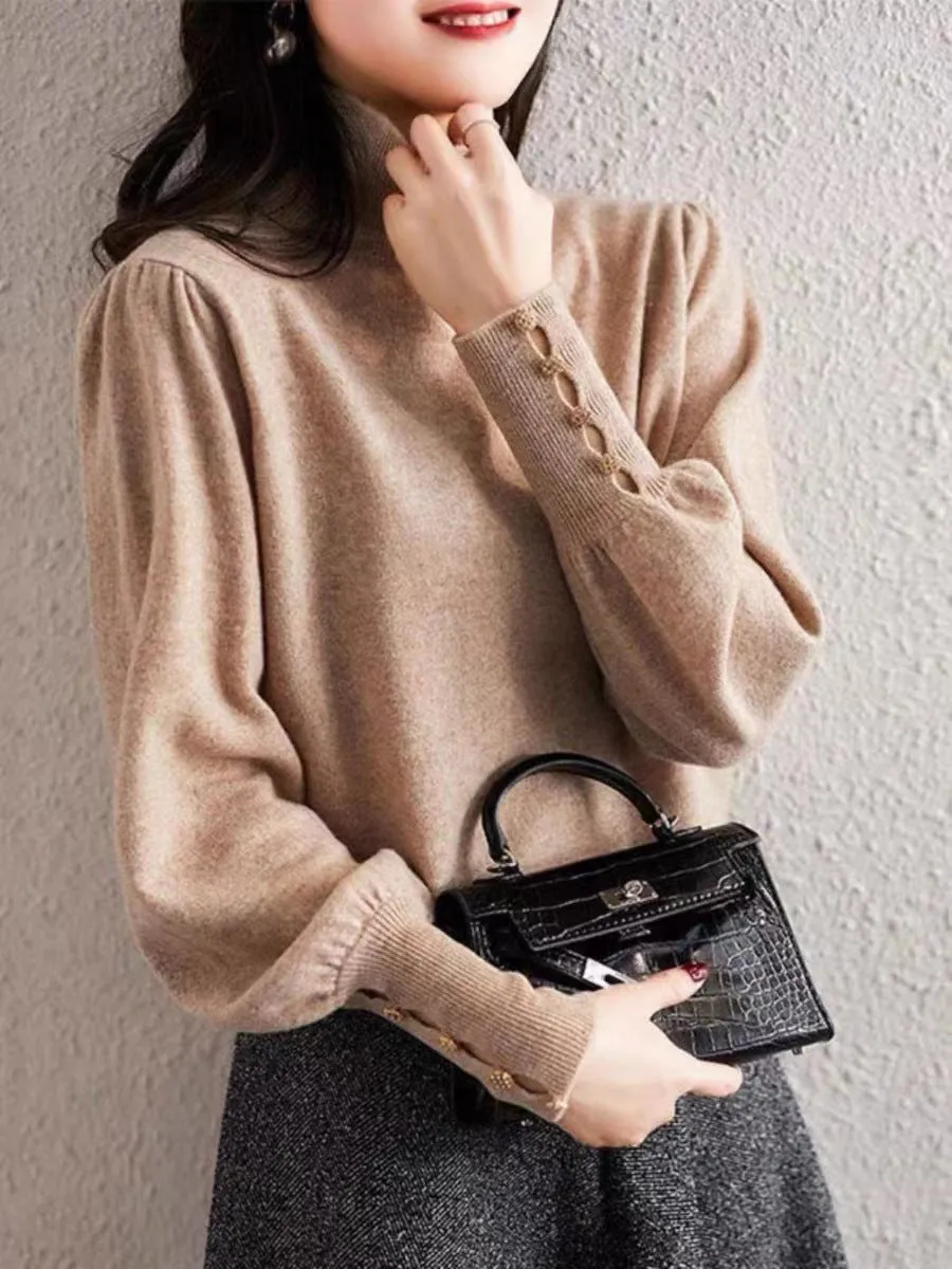 French Style Retro Minority Lantern Sleeve Turtleneck Sweater