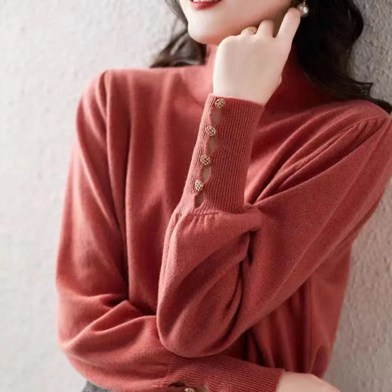 French Style Retro Minority Lantern Sleeve Turtleneck Sweater