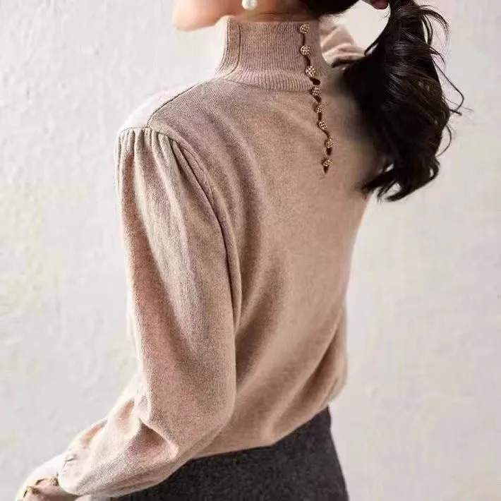 French Style Retro Minority Lantern Sleeve Turtleneck Sweater