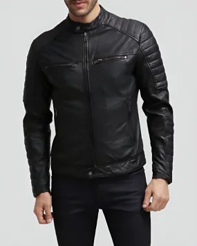 Grant Black Slim Fit Leather Racer Jacket