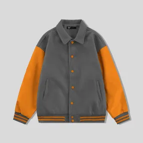 Gray Byron Collar Wool & Leather Varsity Jacket Orange Sleeves - Jack N Hoods