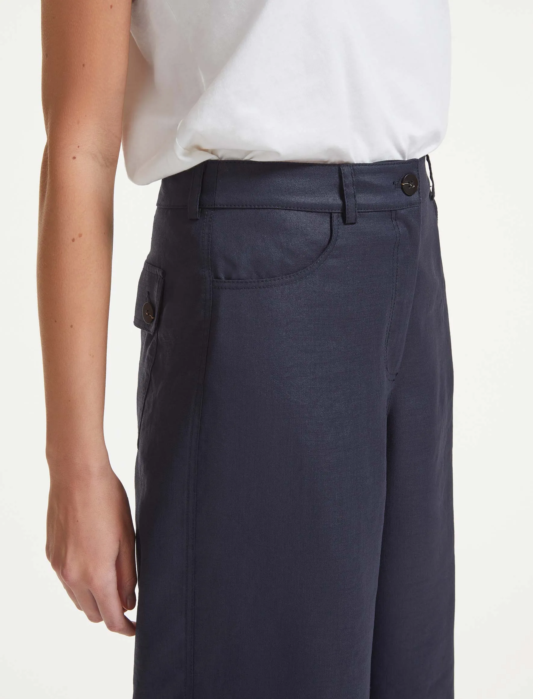 Hayden Techni Linen Wide Leg Trouser - Navy