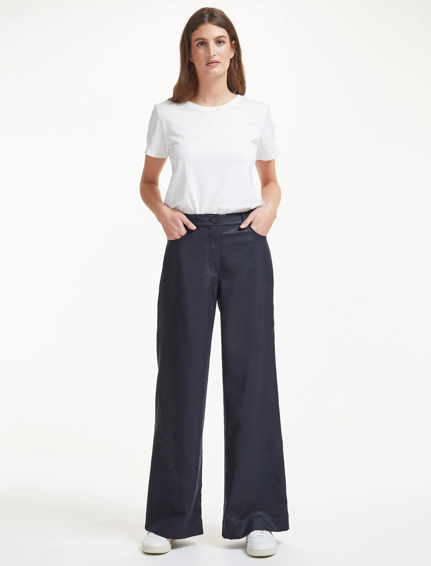 Hayden Techni Linen Wide Leg Trouser - Navy