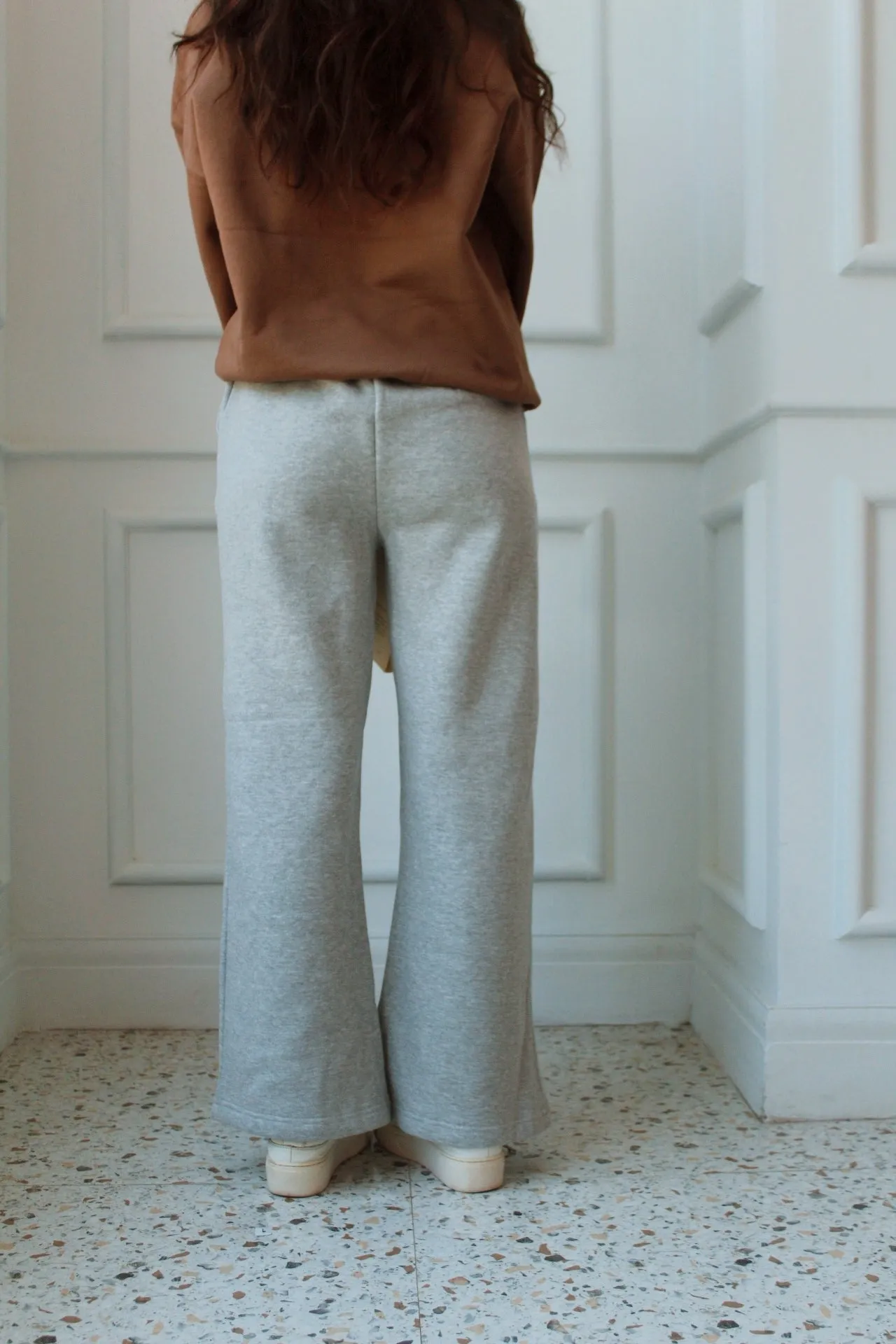 Heather Grey Wide-Leg Fleece Trouser