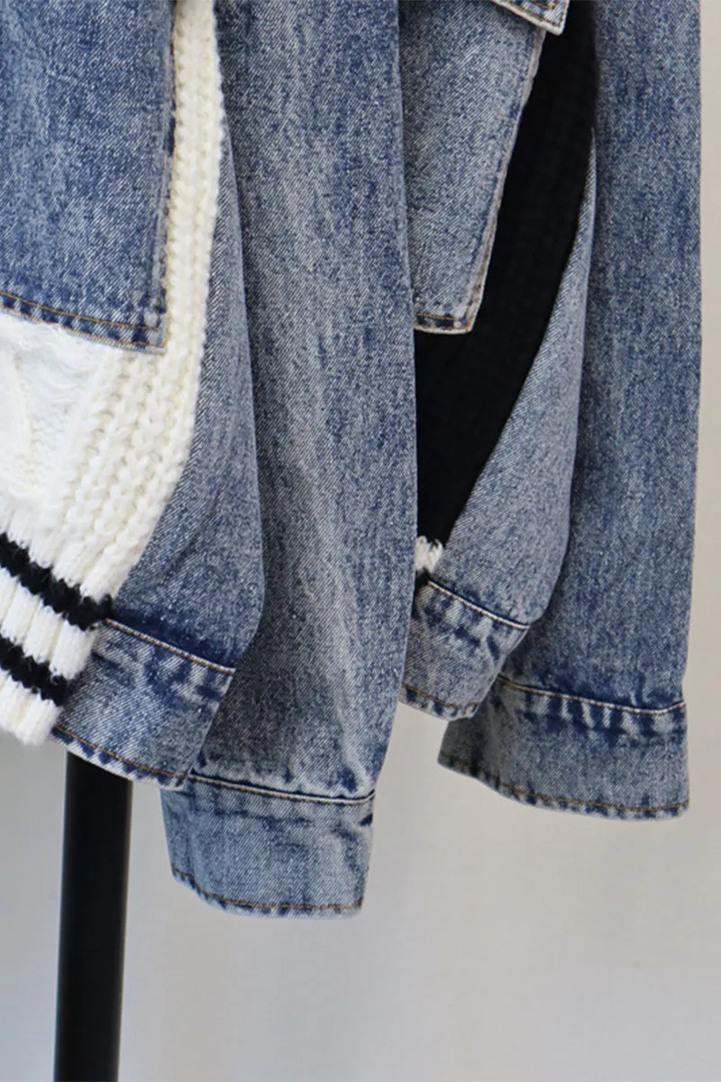 HWS1194 Denim Patchwork Knit Cardigan