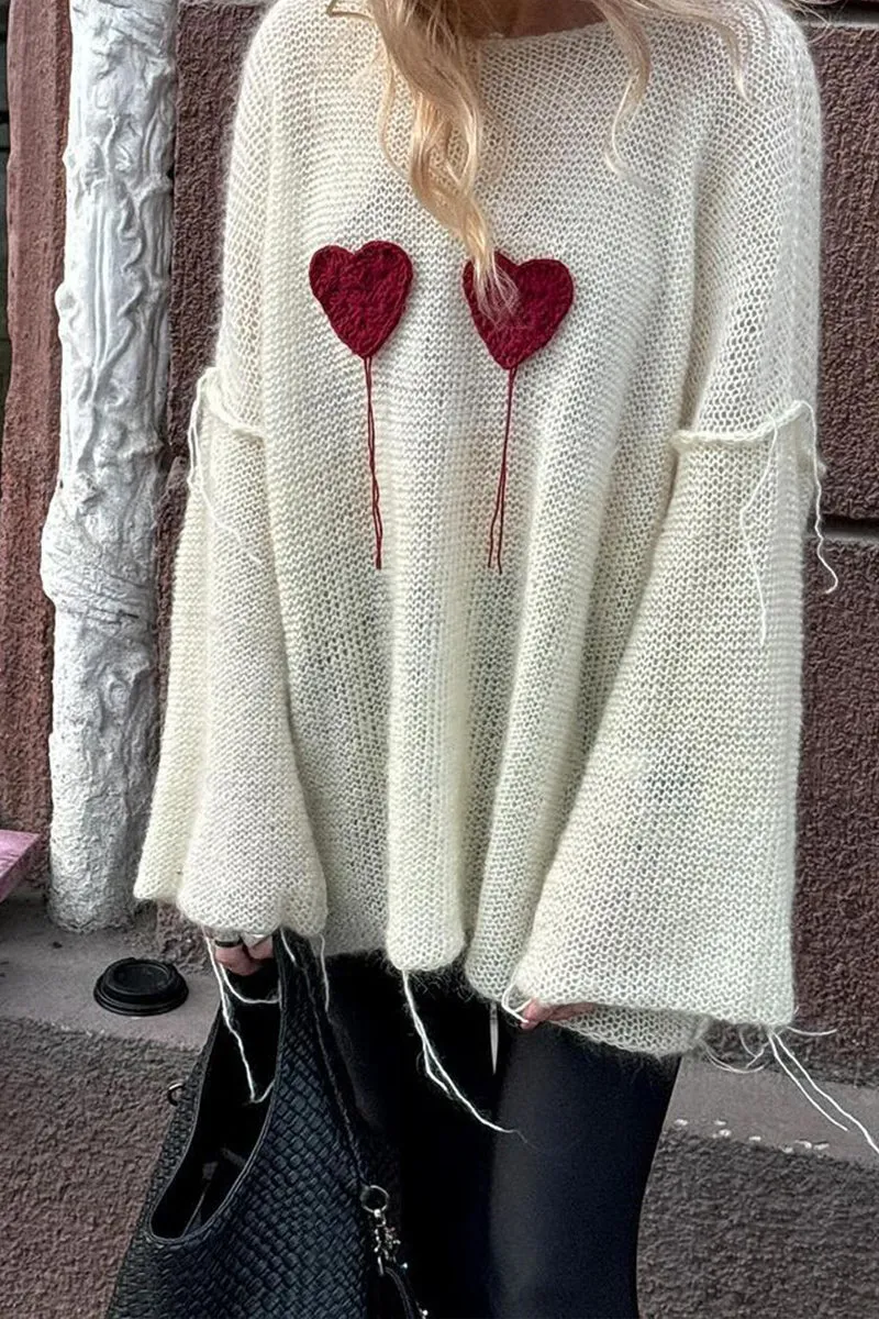 HWS1292 Heart-On-Sleeve Knit Sweater