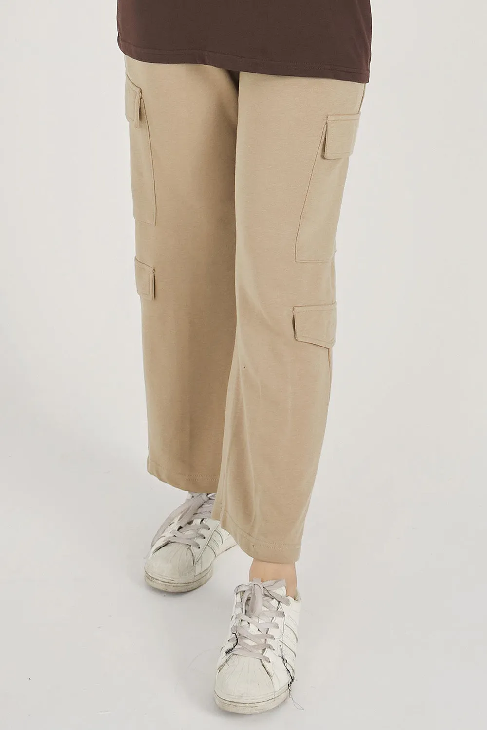 Khaki wide Legged Cargo Trousers - W