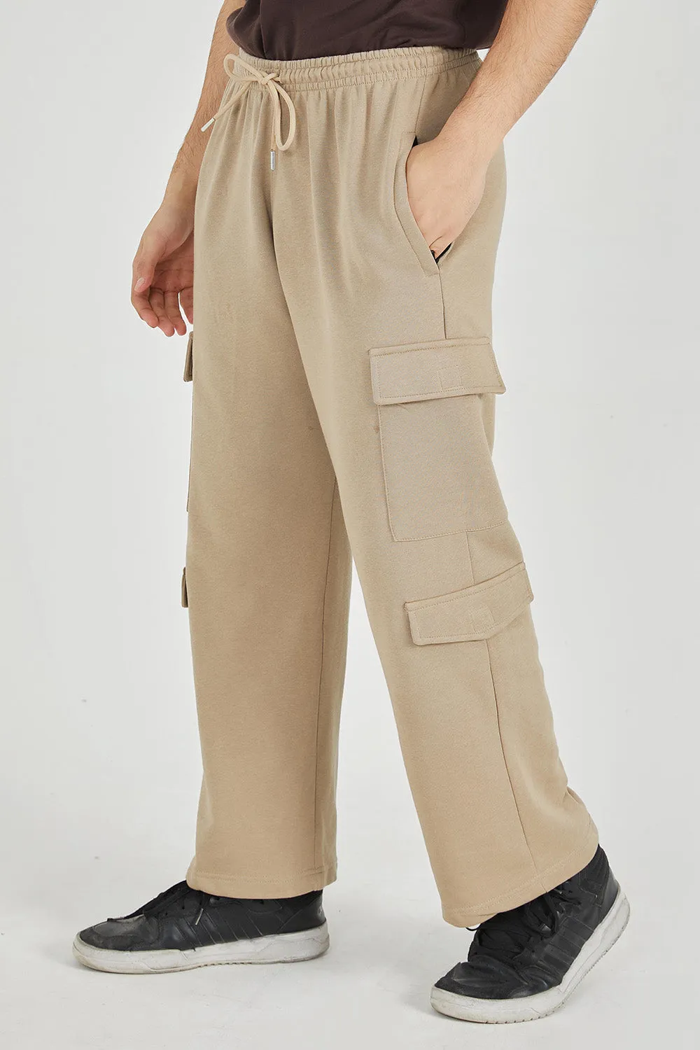 Khaki Wide Legged Cargo Trousers